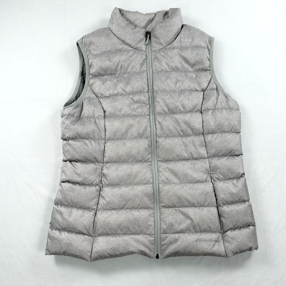 Eddie Bauer Puffer Vest Womens Large Gray EB650 Down Outdoors Gorpcore Travel